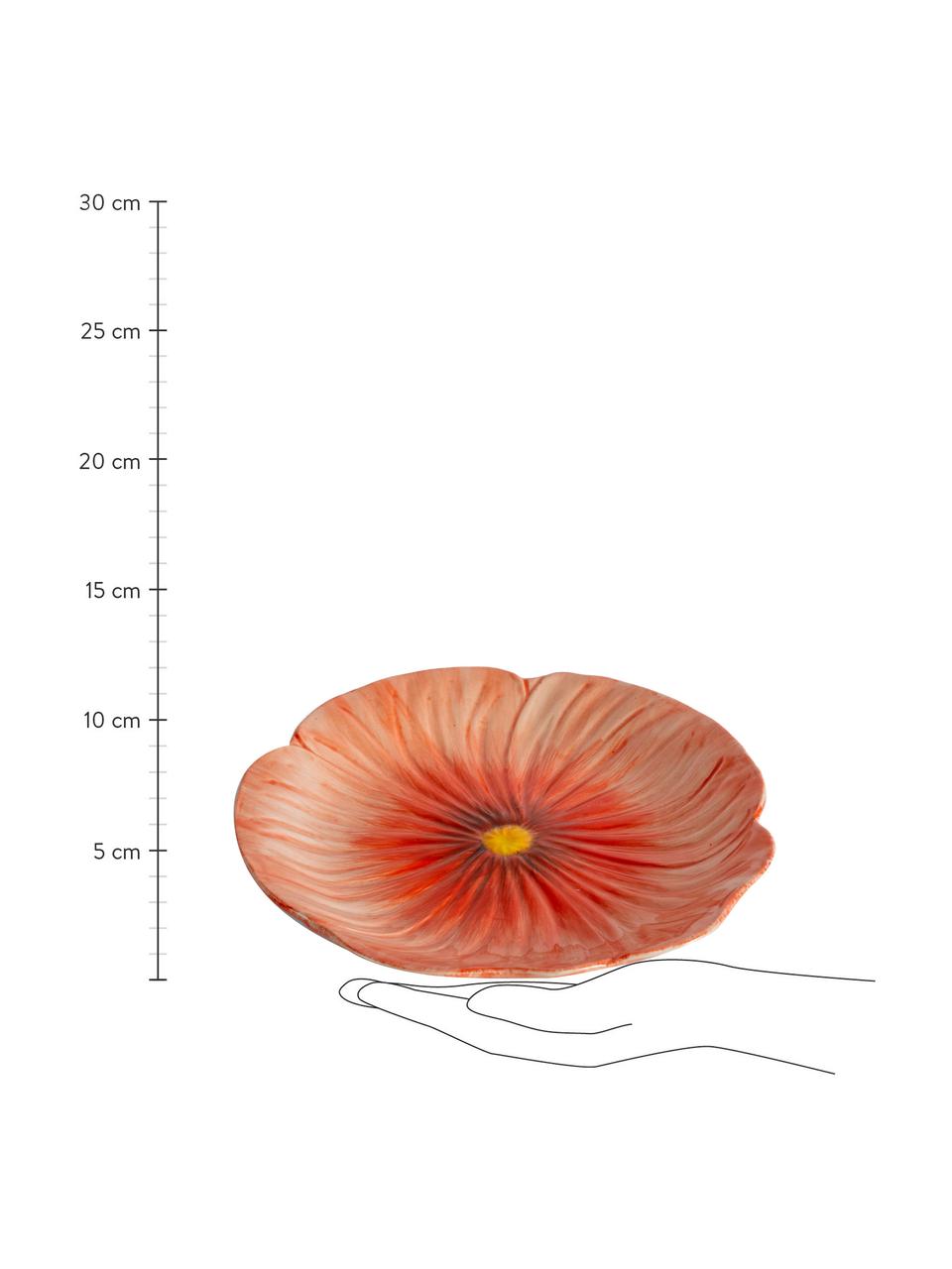 Handgemaakt ontbijtbord Poppy met structuurpatroon, 2 stuks, Keramiek, Roodtinten, Ø 21 x H 3 cm