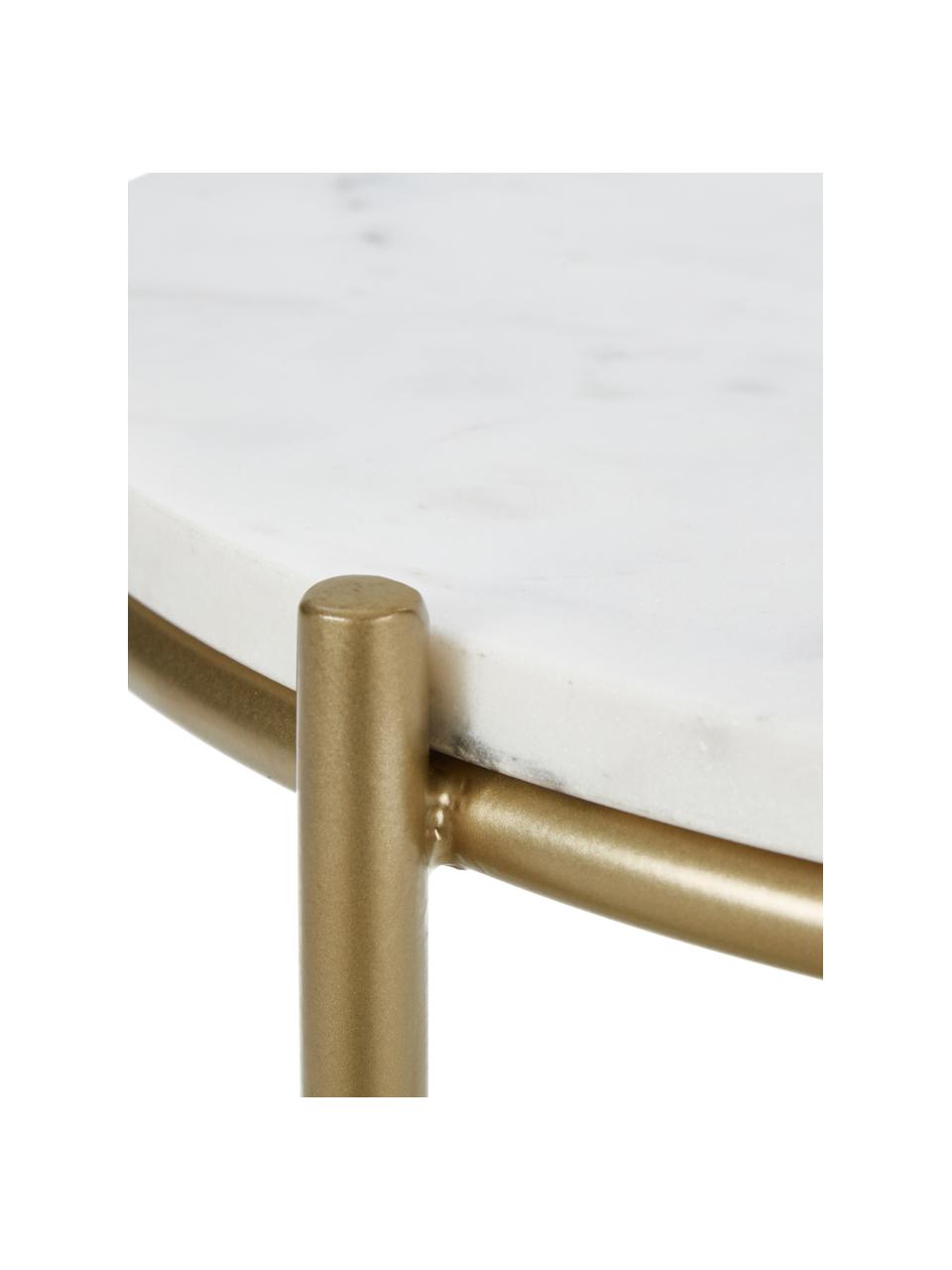 Okrągły stolik pomocniczy z marmuru Ella, Blat: marmur, Stelaż: metal malowany proszkowo, Biały, marmurowy, odcienie złotego, Ø 40 x W 50 cm