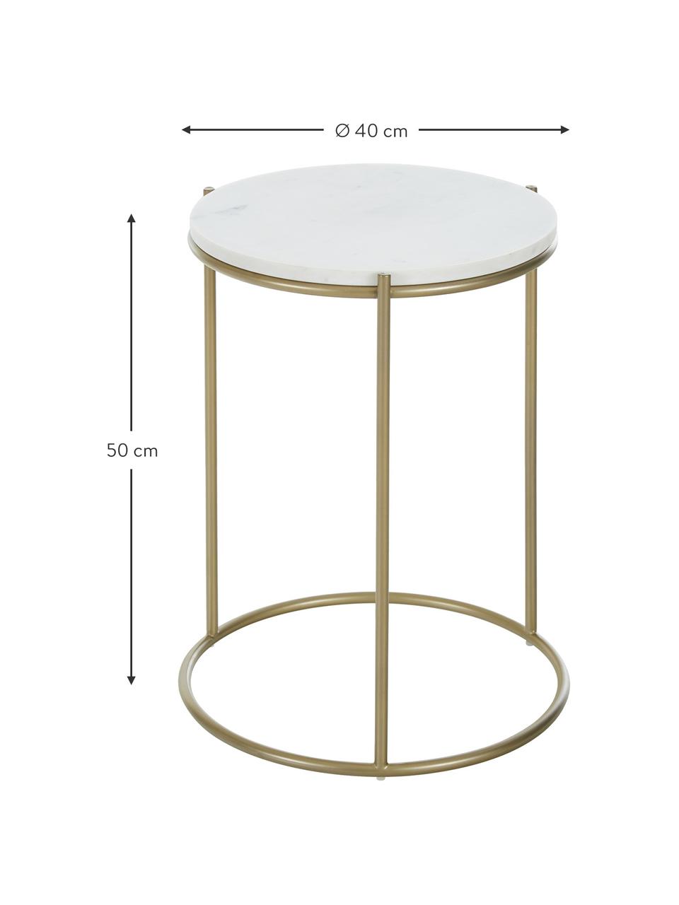 Table d'appoint ronde en marbre Ella, Blanc, marbré, couleur dorée, Ø 40 x haut. 50 cm