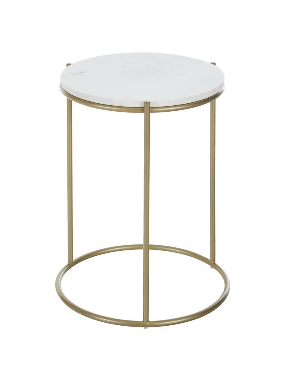 Ronde marmeren bijzettafel Ella, Tafelblad: marmer, Frame: gepoedercoat metaal, Wit, gemarmerd, goudkleurig, Ø 40 x H 50 cm