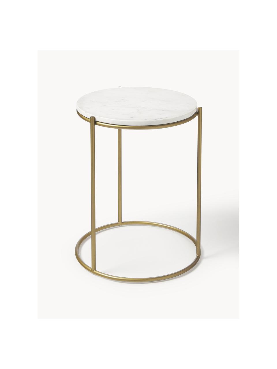 Kulatý mramorový odkládací stolek Ella, Bílá, mramorovaná, zlatá, Ø 40 cm, V 50 cm