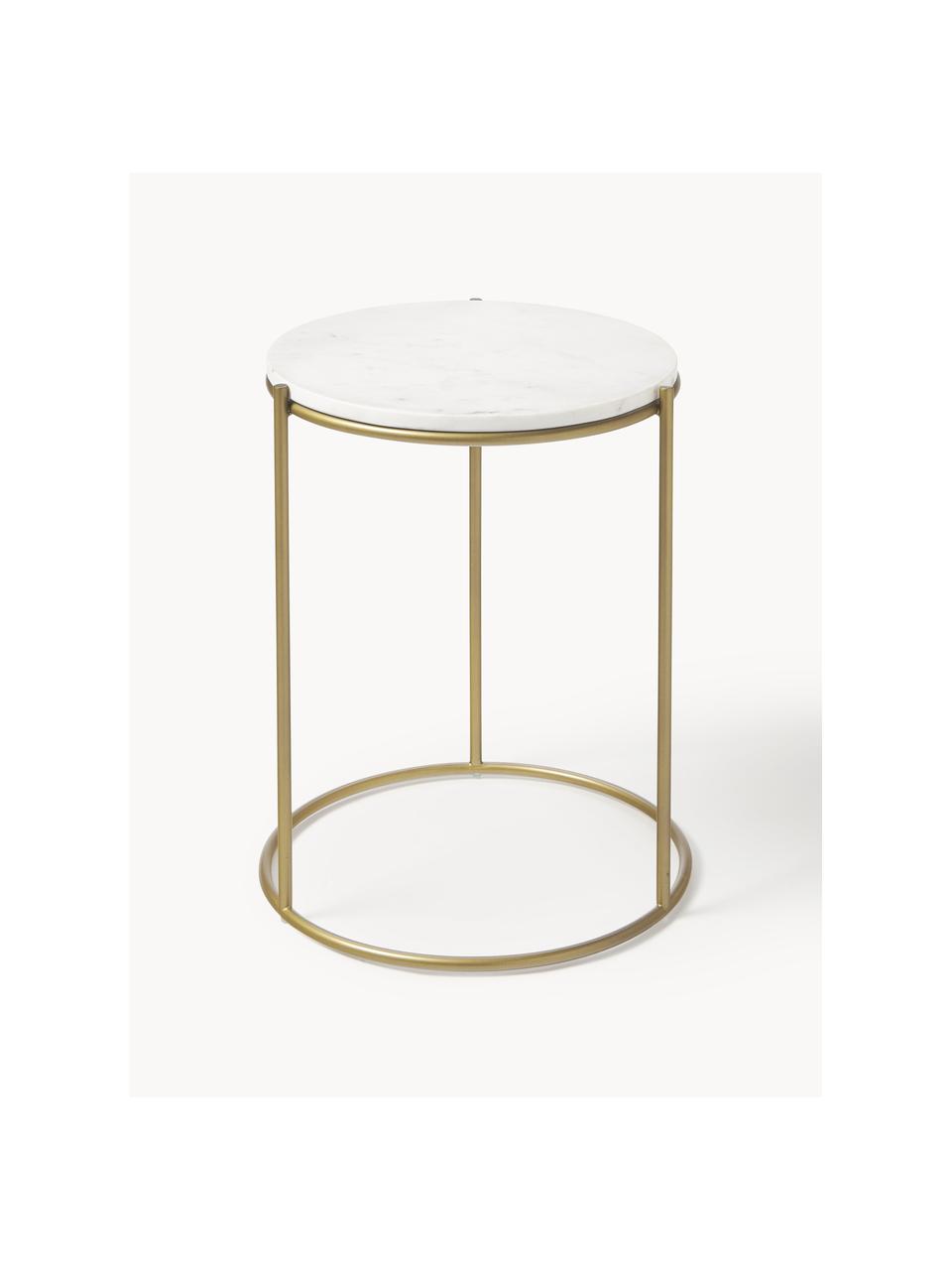 Table d'appoint ronde en marbre Ella, Blanc, marbré, doré, Ø 40 x haut. 50 cm