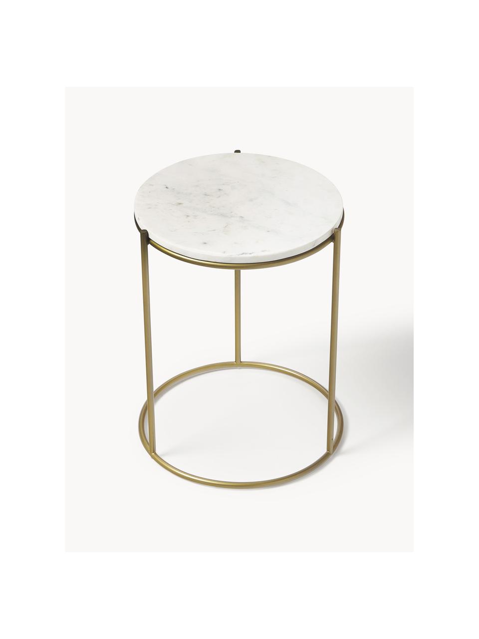 Table d'appoint ronde en marbre Ella, Blanc, marbré, doré, Ø 40 x haut. 50 cm