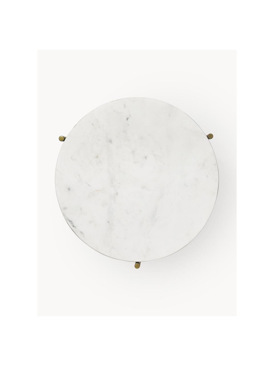 Mesa auxiliar redonda de mármol Ella, Tablero: mármol, Estructura: metal con pintura en polv, Mármol blanco, dorado, Ø 40 x Al 50 cm