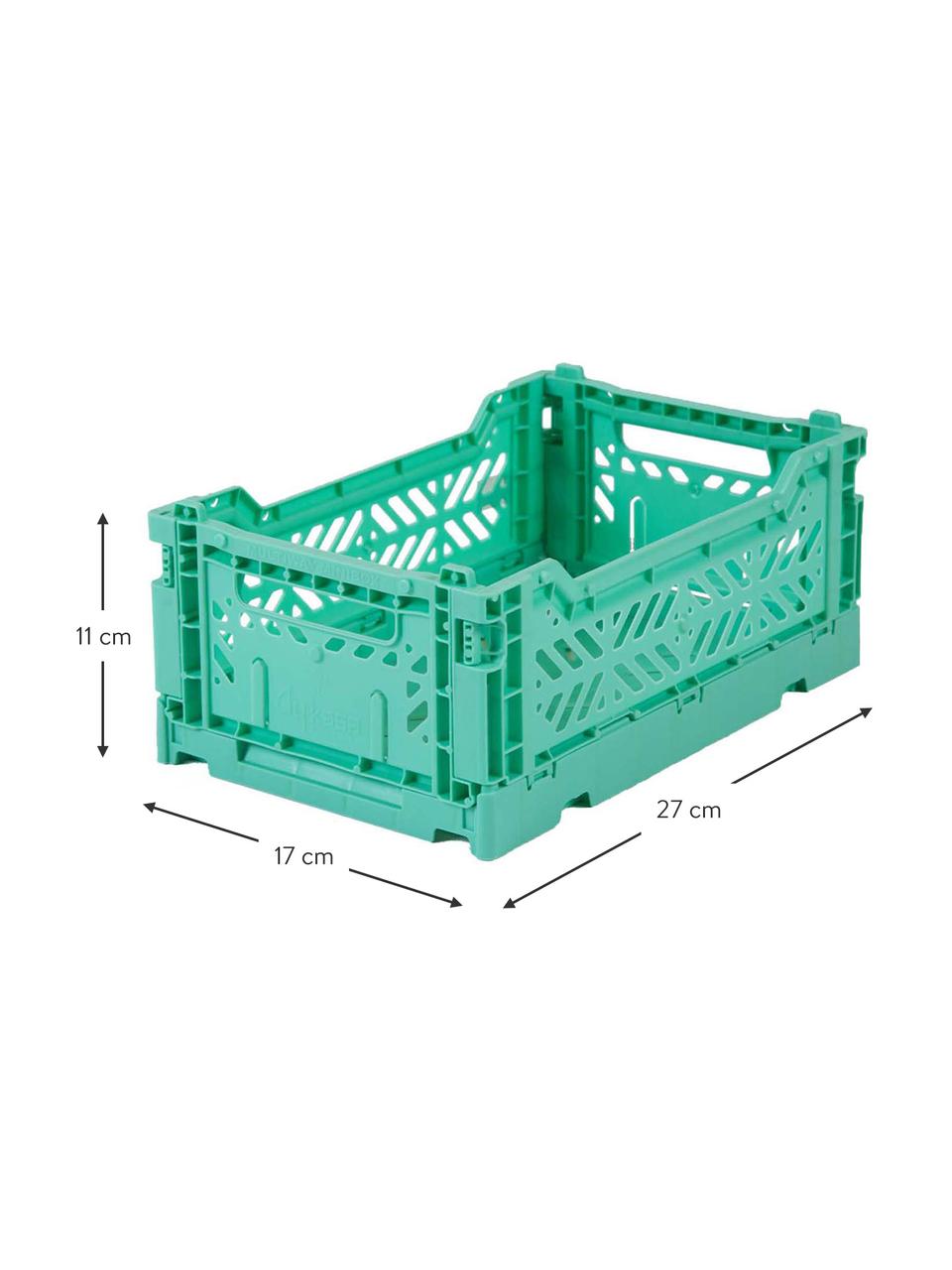 Caja plegable apilable Mint, pequeña, Plástico reciclado, Verde menta, An 27 x Al 11 cm