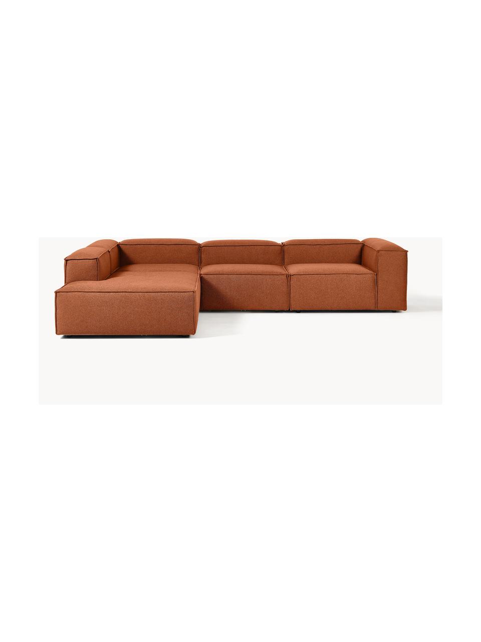 Narożna sofa modułowa XL Lennon, Tapicerka: 100% poliester Dzięki tka, Stelaż: lite drewno, sklejka, Nogi: tworzywo sztuczne, Terakotowa tkanina, S 329 x G 269 cm,  prawostronna