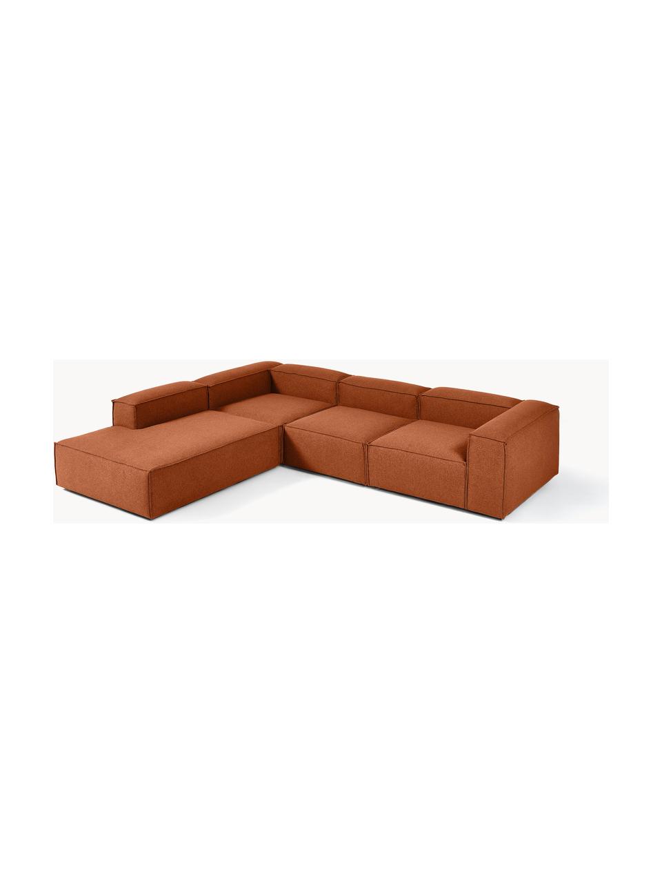 Modulares XL-Ecksofa Lennon, Bezug: 100 % Polyester Der strap, Gestell: Massives Kiefernholz FSC-, Füße: Kunststoff, Webstoff Terrakotta, B 329 x T 269 cm, Eckteil rechts