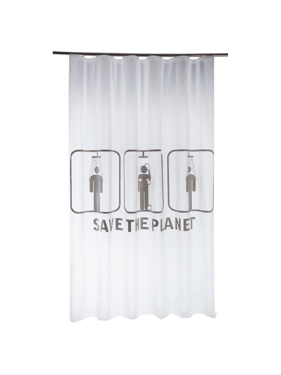 Cortina de baño Save the Planet, Blanco, gris, An 180 x L 200 cm