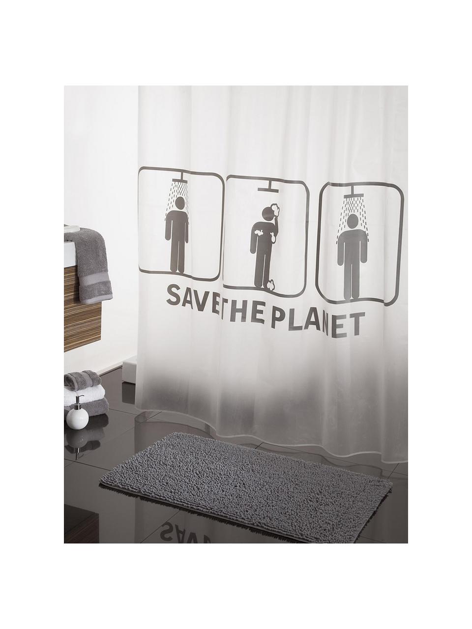 Cortina de baño Save the Planet, Blanco, gris, An 180 x L 200 cm