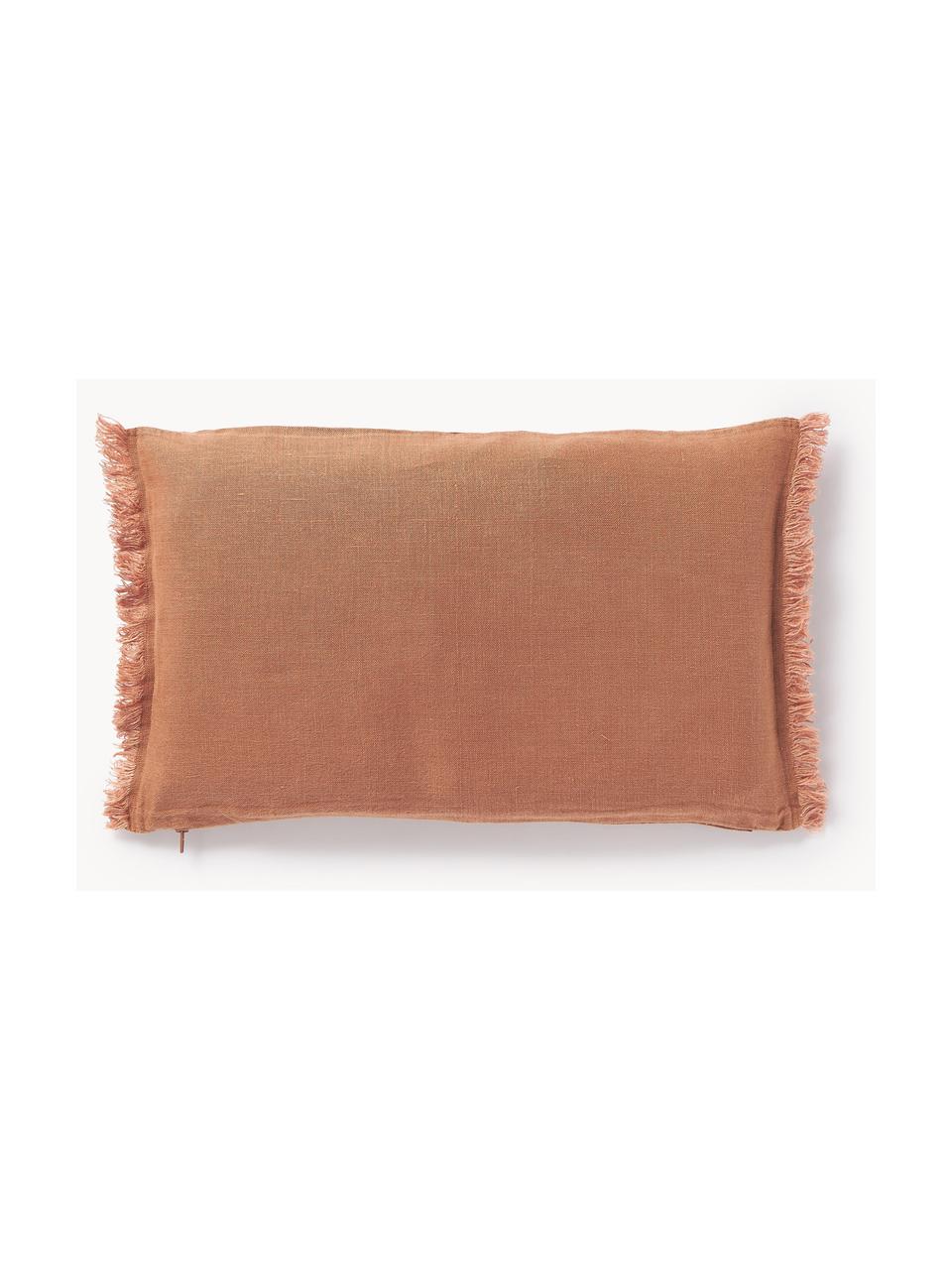 Copricuscino in lino con frange Luana, 100% lino

Il lino per sua natura tende ad avere una sensazione ruvida al tatto e un aspetto naturale sgualcito
L'alta resistenza allo strappo rende il lino resistente all'abrasione e all'usura, Terracotta, Larg. 30 x Lung. 50 cm