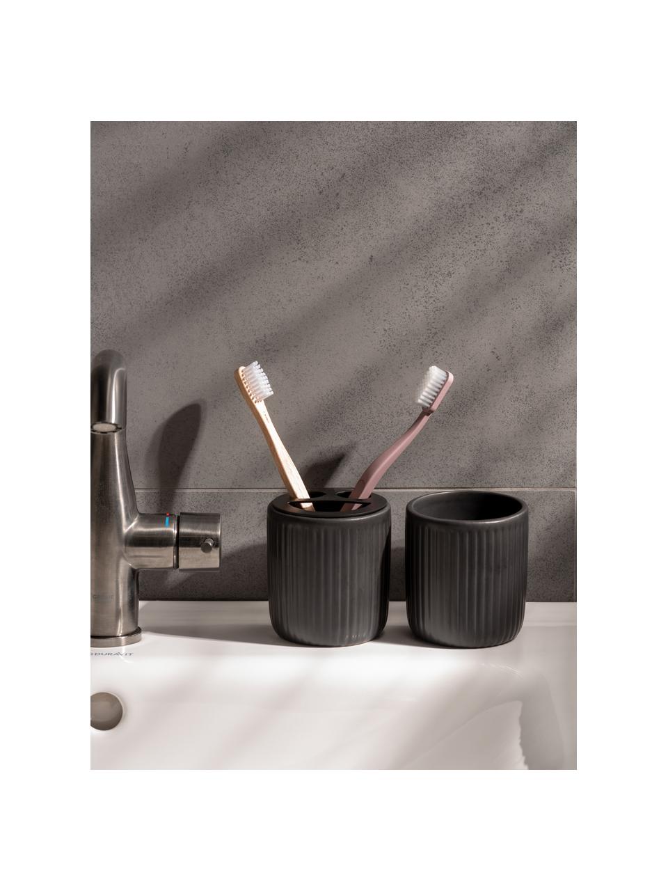 Accessoires de salles de bain noirs Neat, 4 élém., Céramique, Noir, Lot de différentes tailles