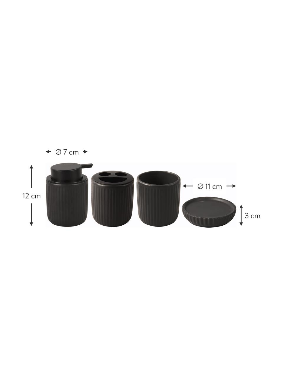 Set 4 accessori bagno color nero Neat, Ceramica, Nero, Set in varie misure