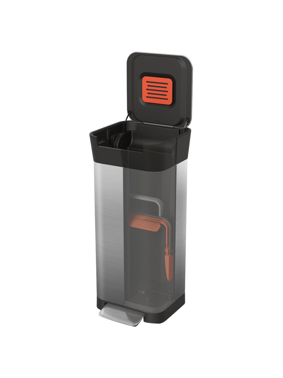 Abfalleimer Titan mit integrierter Abfallpresse, 20 L, Behälter: Edelstahl, gebürstet, Deckel: Polypropylen, Silberfarben, B 30 x T 34 cm, 20 L