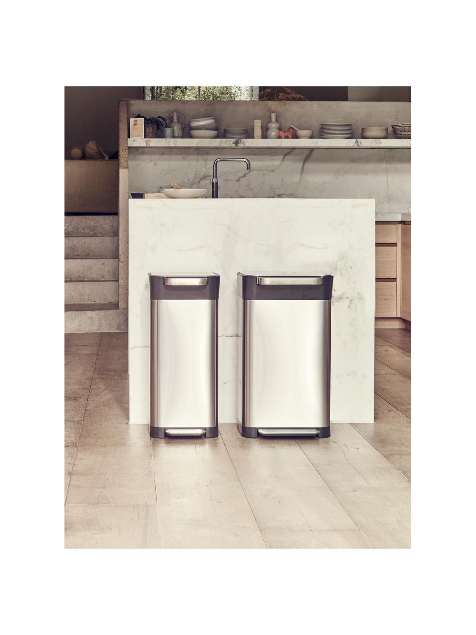 Pattumiera con funzione di compressione integrata Titan 20 L, Contenitore: acciaio inossidabile spaz, Coperchio: polipropilene, Argentato, Larg. 30 x Prof. 34 cm, 20 L