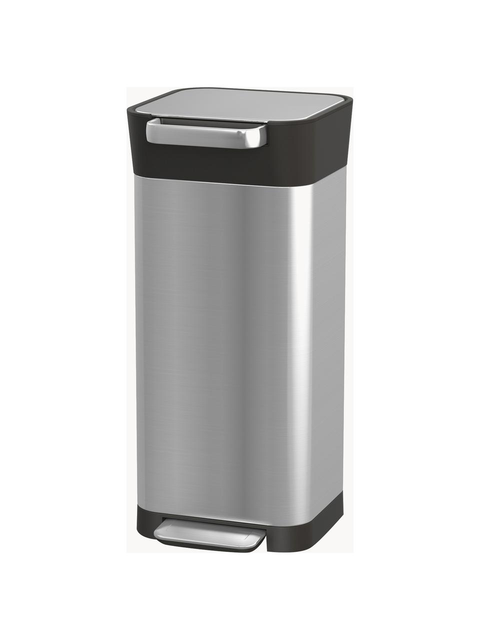 Pattumiera con funzione di compressione integrata Titan 20 L, Contenitore: acciaio inossidabile spaz, Coperchio: polipropilene, Argentato, Larg. 30 x Prof. 34 cm, 20 L