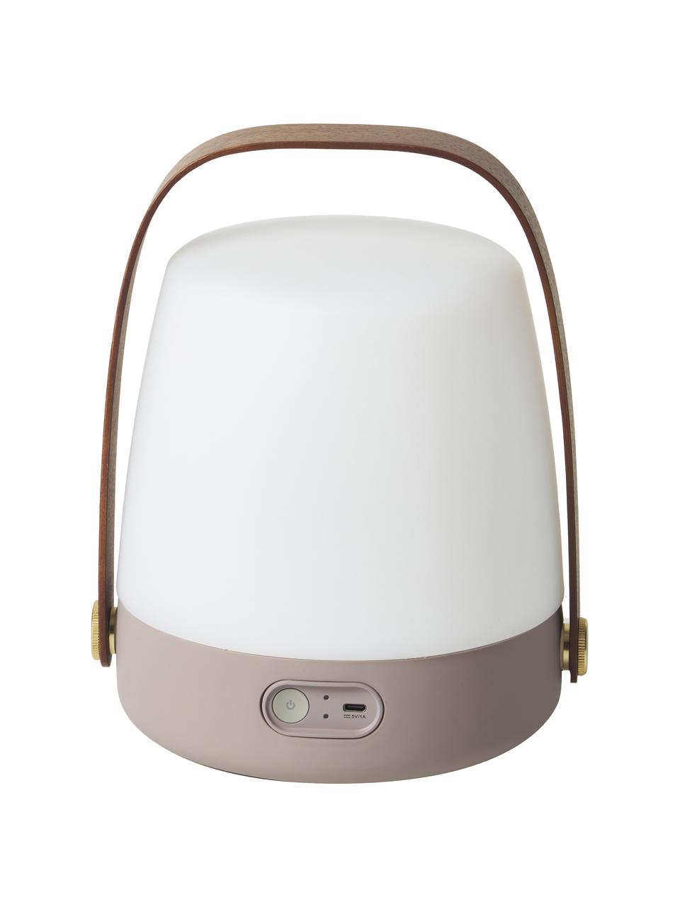 Lampada beige portatile e dimmerabile da tavolo da esterno Lite-up, Paralume: materiale sintetico, Struttura: legno, silicone, Manico: legno, Beige, bianco, marrone scuro, Ø 20 x Alt. 26 cm