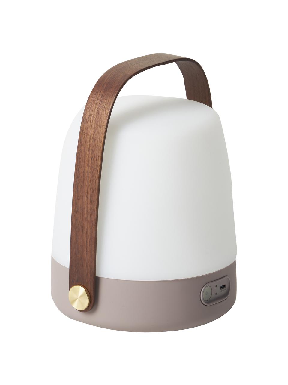 Lampada beige portatile e dimmerabile da tavolo da esterno Lite-up, Paralume: materiale sintetico, Struttura: legno, silicone, Manico: legno, Beige, bianco, marrone scuro, Ø 20 x Alt. 26 cm