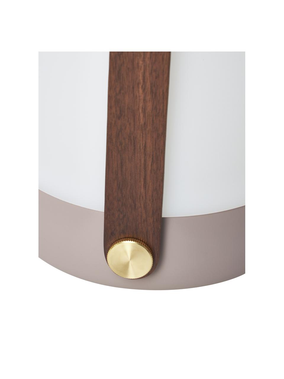 Lampada beige portatile e dimmerabile da tavolo da esterno Lite-up, Paralume: materiale sintetico, Struttura: legno, silicone, Manico: legno, Beige, bianco, marrone scuro, Ø 20 x Alt. 26 cm