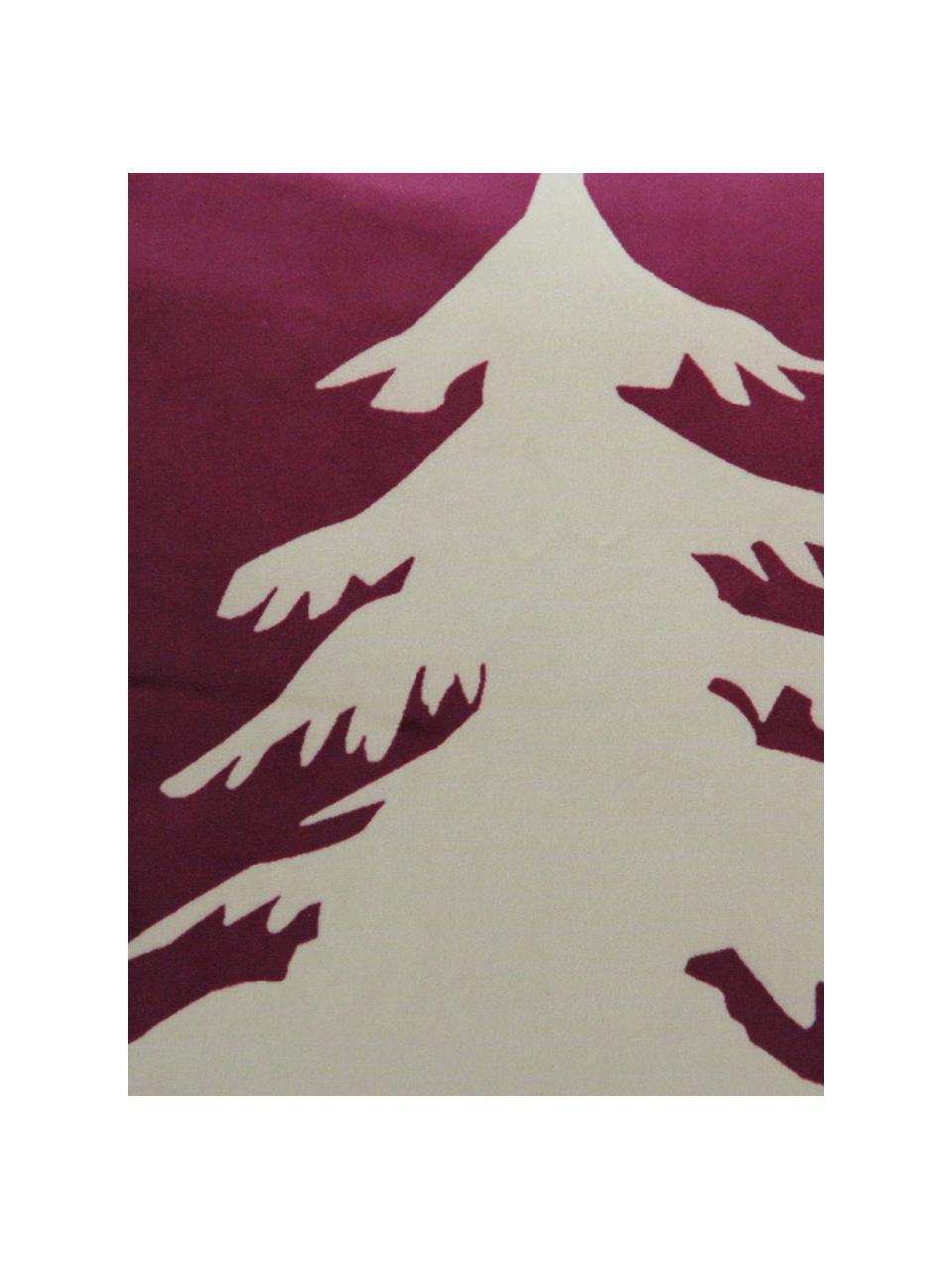 Housse de coussin rouge foncé en velours Christmas Tree, Rouge, beige