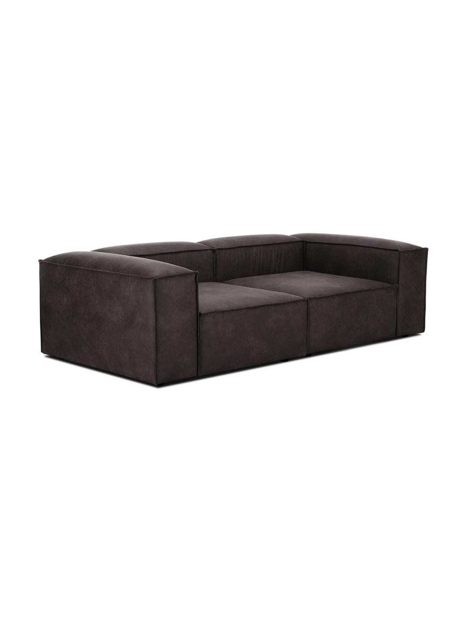 Modulaire bank Lennon (3-zits) van gerecycled leer, Bekleding: gerecycled leer (70% leer, Frame: massief hout, multiplex, Poten: kunststof, Leer taupe, B 238 x H 119 cm