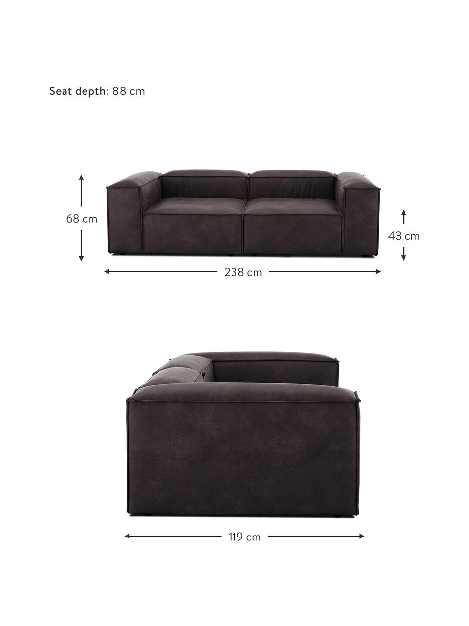Sofa modułowa ze skóry z recyklingu Lennon (3-osobowa), Tapicerka: skóra z recyklingu (70% s, Stelaż: lite drewno, sklejka, Nogi: tworzywo sztuczne, Skóra taupe, S 238 x G 119 cm
