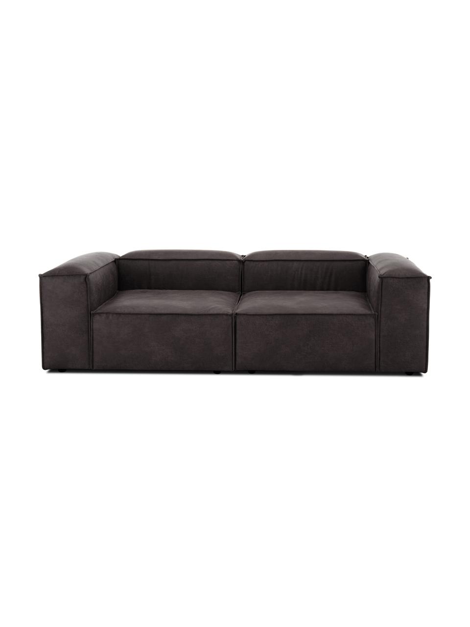 Canapé modulable 3 places en cuir recyclé Lennon, Cuir brun-gris, larg. 238 x prof. 119 cm