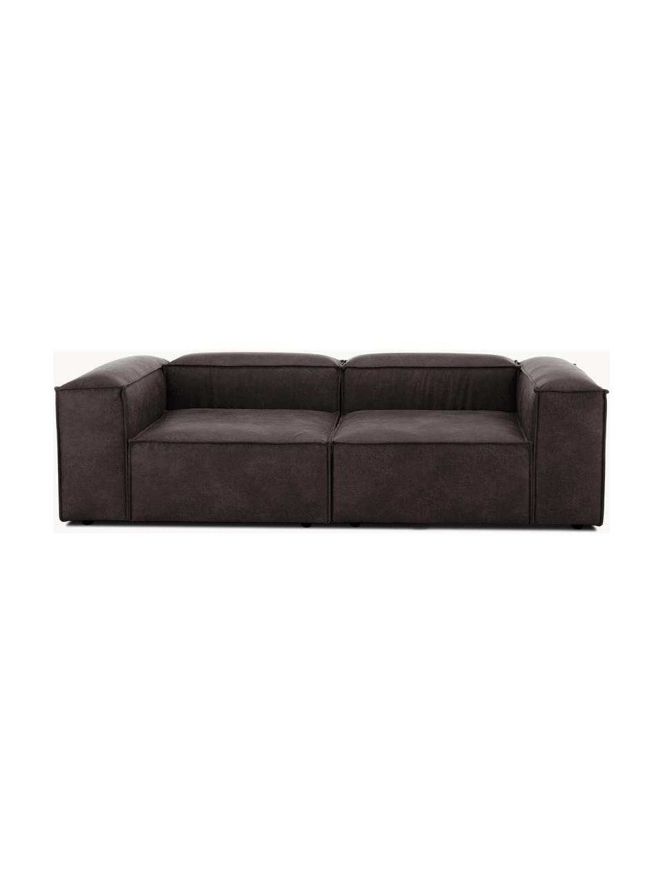 Modulaire bank Lennon (3-zits) van gerecycled leer, Bekleding: gerecycled leer (70% leer, Frame: massief hout, multiplex, Poten: kunststof, Leer taupe, B 238 x H 119 cm