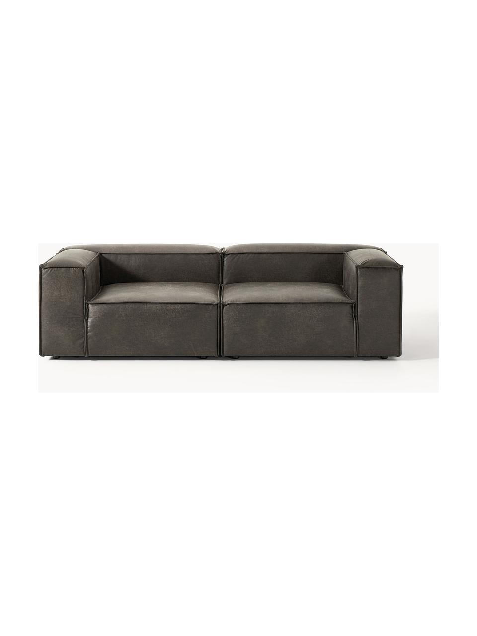 Modulaire bank Lennon (3-zits) van gerecycled leer, Bekleding: gerecycled leer (70% leer, Frame: massief hout, multiplex, Poten: kunststof Dit product is , Leer taupe, B 238 x H 119 cm