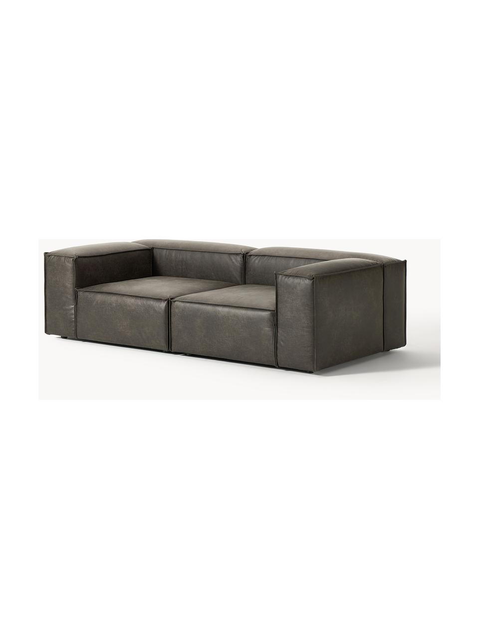 Modulaire bank Lennon (3-zits) van gerecycled leer, Bekleding: gerecycled leer (70% leer, Frame: massief hout, multiplex, Poten: kunststof Dit product is , Leer taupe, B 238 x H 119 cm