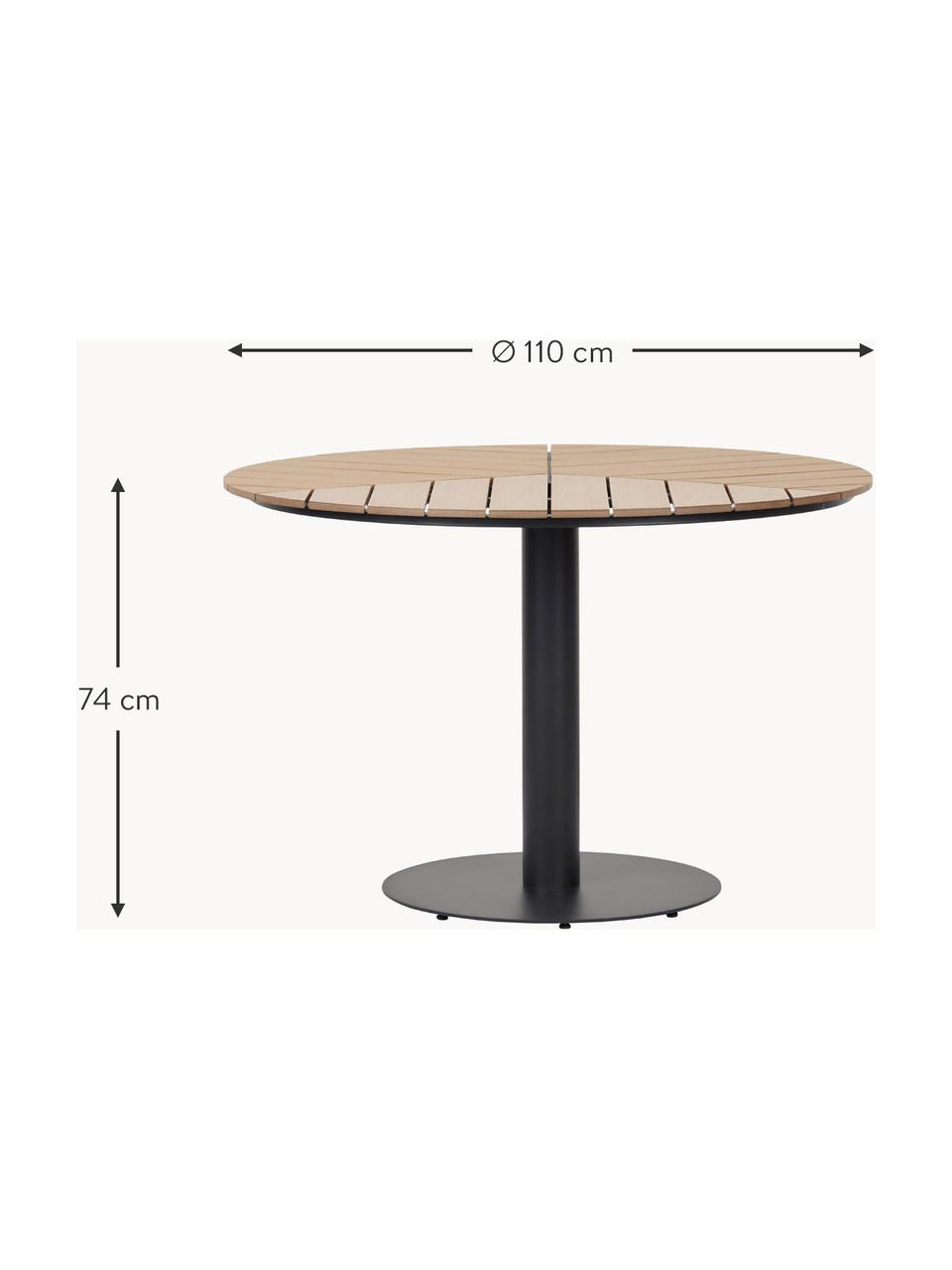 Tavolo da giardino Troy, Piano d'appoggio: plastica, Beige, effetto legno, nero, Ø 110 x Alt. 74 cm