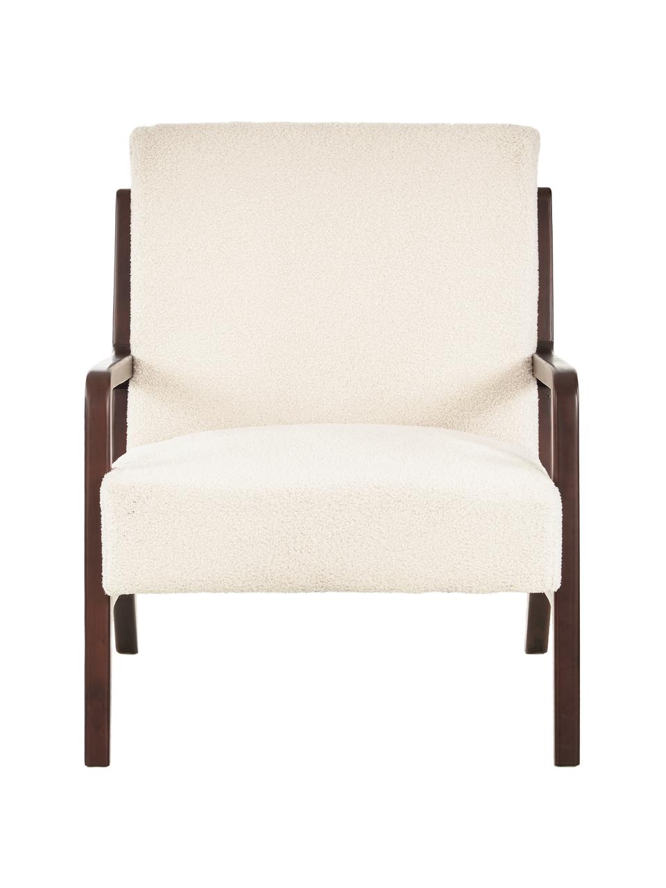 Teddy-fauteuil Naia met eikenhouten armleuningen, Bekleding: polyester (kunstvacht, te, Frame: massief en geolied eikenh, Gebroken wit, B 76 x D 67 cm