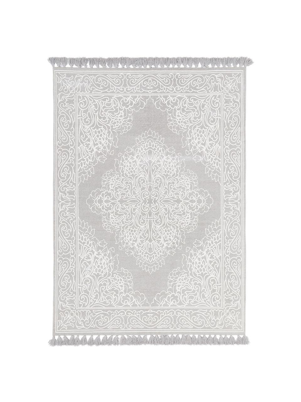 Naplocho tkaný bavlněný koberec se střapci Salima, ručně tkaný, 100% bavlna, Světle šedá, krémově bílá, Š 70 cm, D 140 cm (velikost XS)