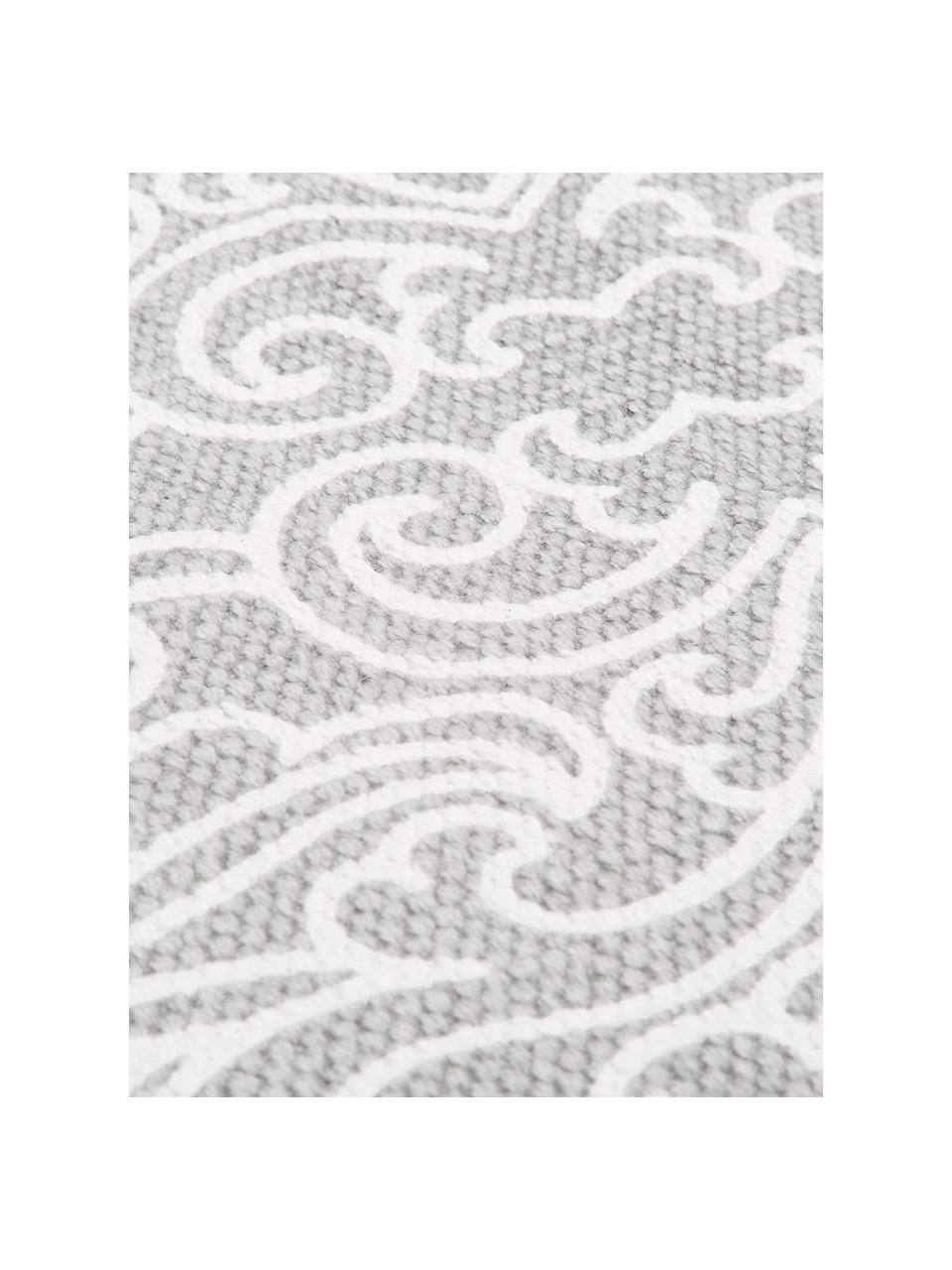 Flachgewebter Baumwollteppich Salima mit Quasten, handgewebt, 100% Baumwolle, Hellgrau, Cremeweiss, B 70 x L 140 cm (Grösse XS)