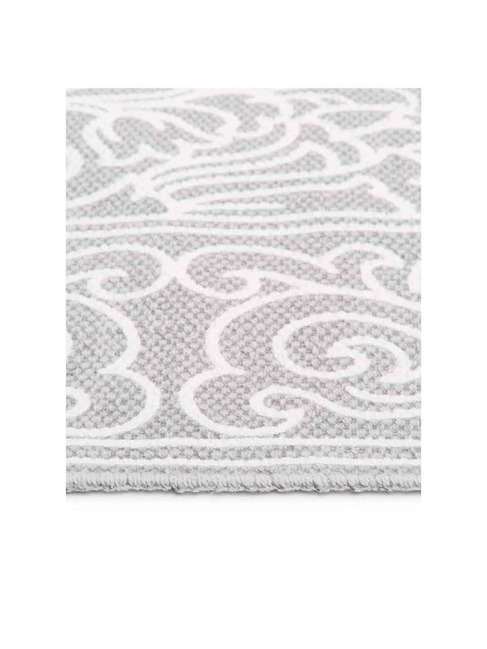 Tapis bohème gris blanc tissé à plat Salima, 100 % coton, Gris clair, blanc crème, larg. 70 x long. 140 cm (taille XS)