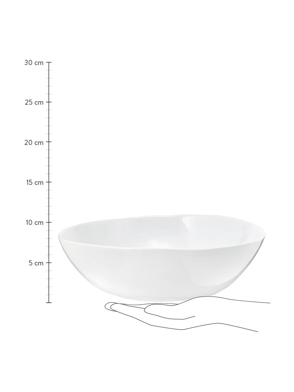 Ovale Schüssel Porcelino mit unebener Oberfläche, Porzellan, gewollt ungleichmäßig, Weiß, B 33 x T 37 cm