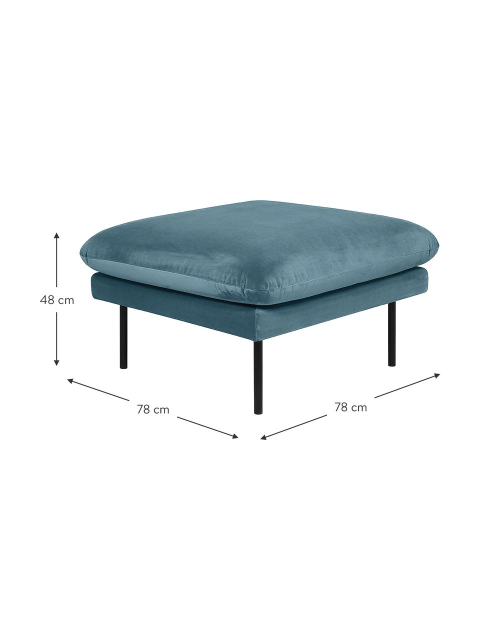 Reposapiés puf de terciopelo Moby, Tapizado: terciopelo (poliéster de , Estructura: madera de pino maciza, Patas: metal con pintura en polv, Terciopelo turquesa, An 78 x Al 48 cm