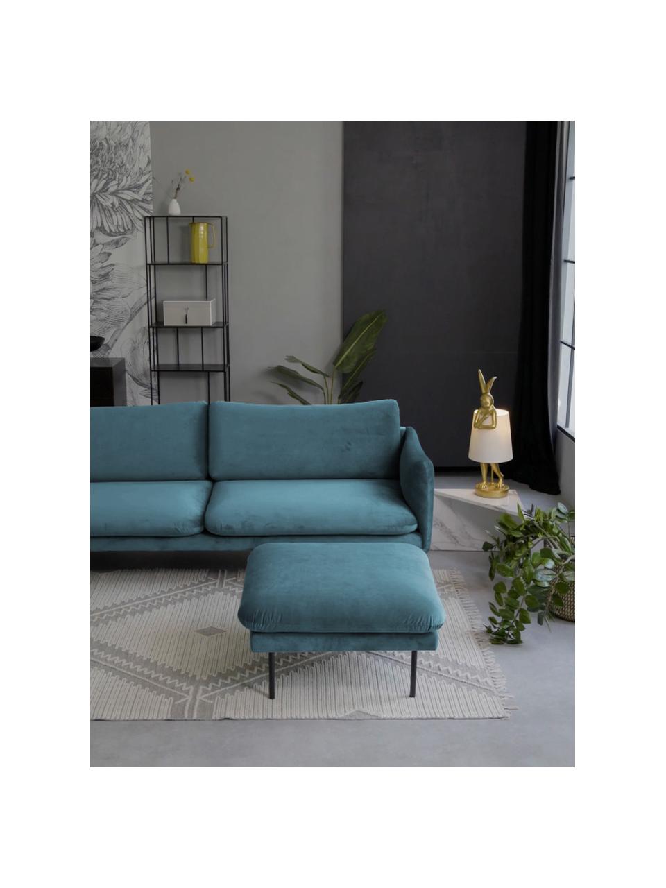 Sametová podnožka s kovovými nohami Moby, Tyrkysová, Š 78 cm, V 48 cm