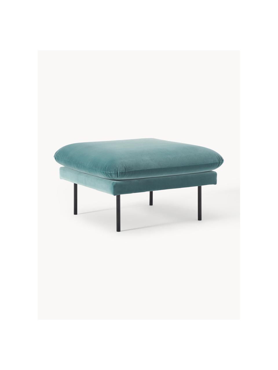 Reposapiés puf de terciopelo Moby, Tapizado: terciopelo (poliéster de , Estructura: madera de pino maciza, Patas: metal con pintura en polv, Terciopelo azul petróleo, An 78 x F 78 cm