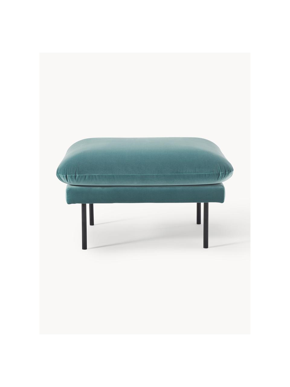 Sofa-Hocker Moby aus Samt, Bezug: Samt (Hochwertiger Polyes, Gestell: Massives Kiefernholz, Füße: Metall, pulverbeschichtet, Samt Petrol, B 78 x T 78 cm