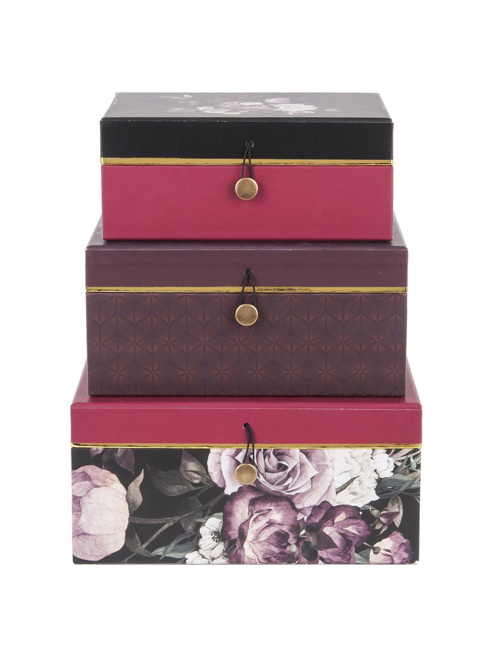 Set de cajas para regalo Flores, 3 pzas., Papel, Lila, rosa, Set de diferentes tamaños