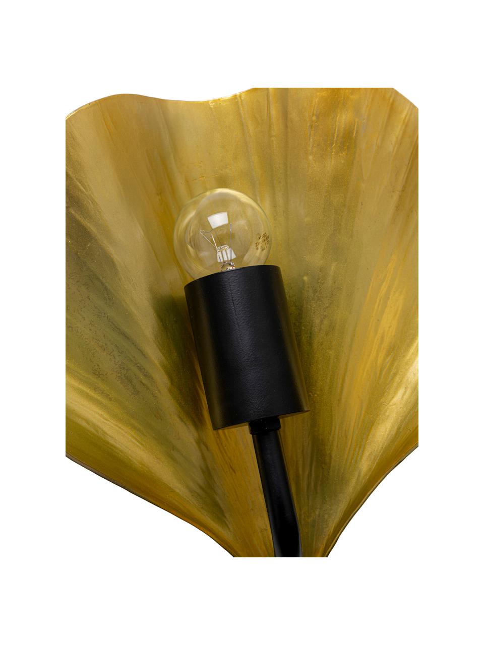 Wandlamp Ginkgo met marmeren bevestiging, Lampenkap: aluminium, gelakt, Goudkleurig, zwart, 30 x 33 cm