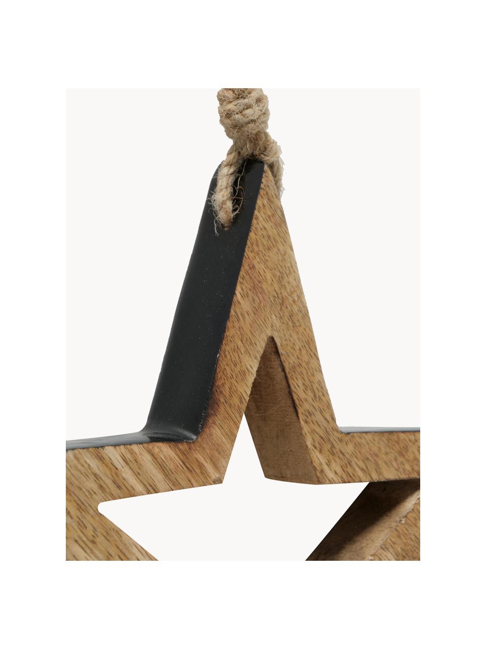 Stern-Anhänger Paimio, 3er-Set, Holz, beschichtet, Dunkles Holz, Schwarz, Set mit verschiedenen Größen