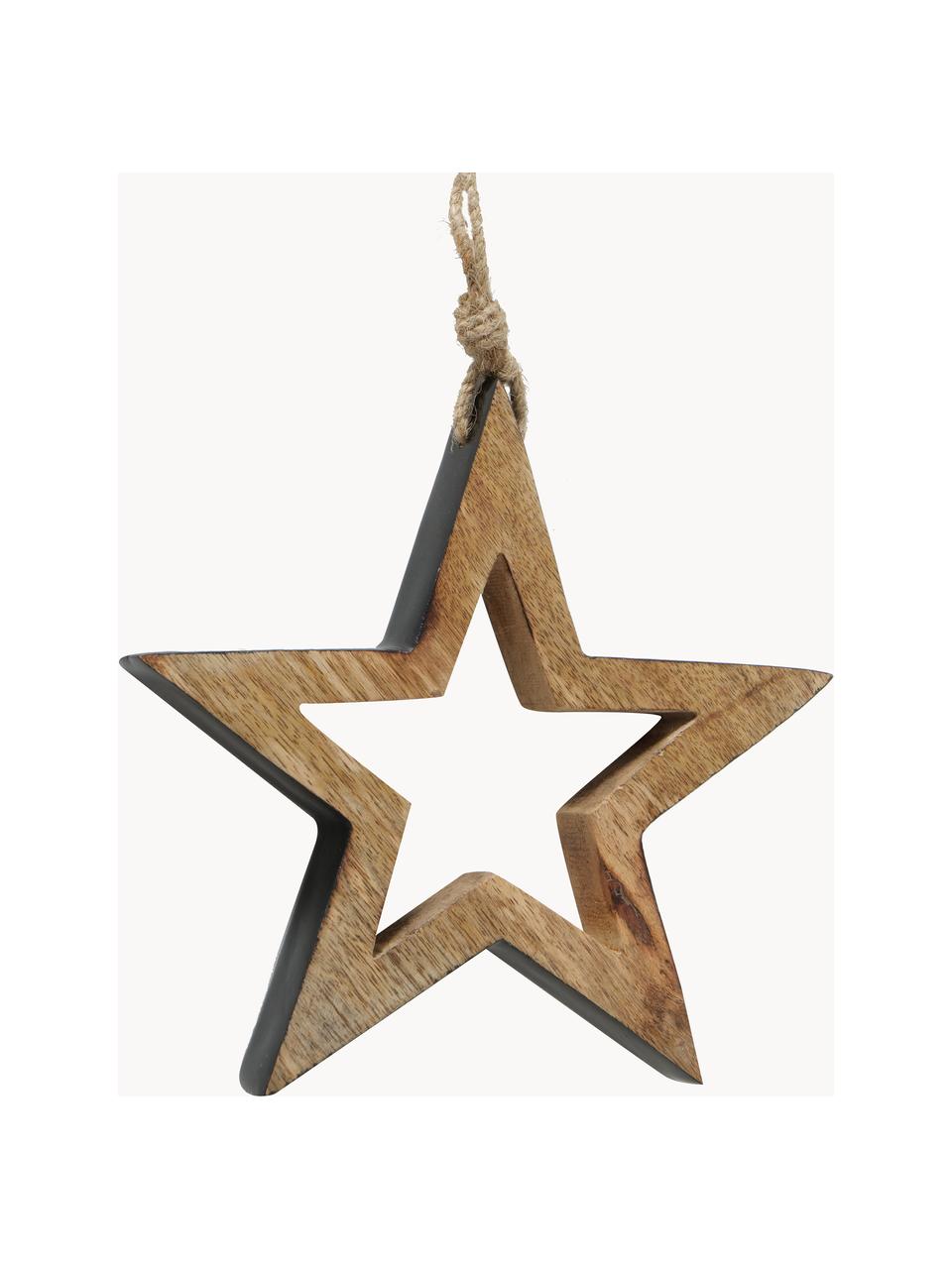 Závěsné ozdoby ve tvaru hvězd Paimio, 3 ks, Potažené dřevo, Tmavé dřevo, černá, Sada s různými velikostmi