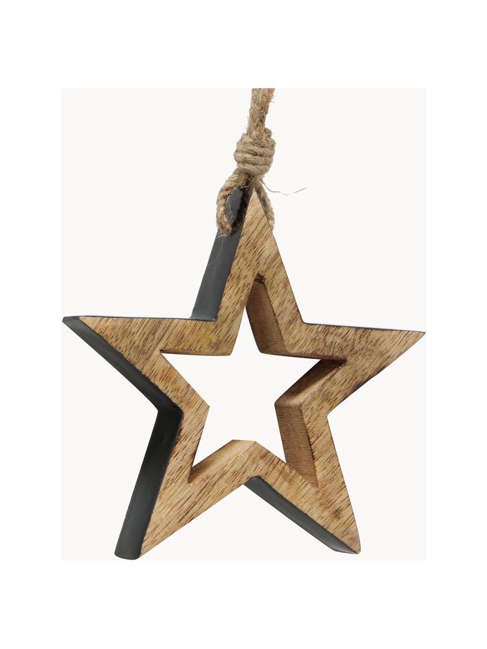Stern-Anhänger Paimio, 3er-Set, Holz, beschichtet, Dunkles Holz, Schwarz, Set mit verschiedenen Größen