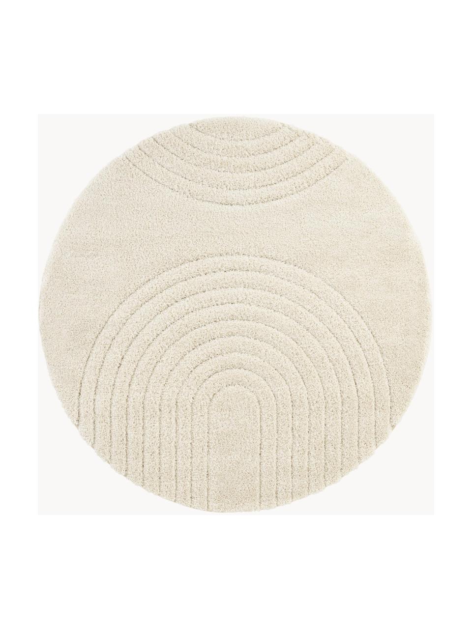 Okrúhly koberec s vysokým vlasom a geometrickým vzorom Norwalk, 100 % polypropylén, Krémovobiela, Ø 160 (veľkosť L)