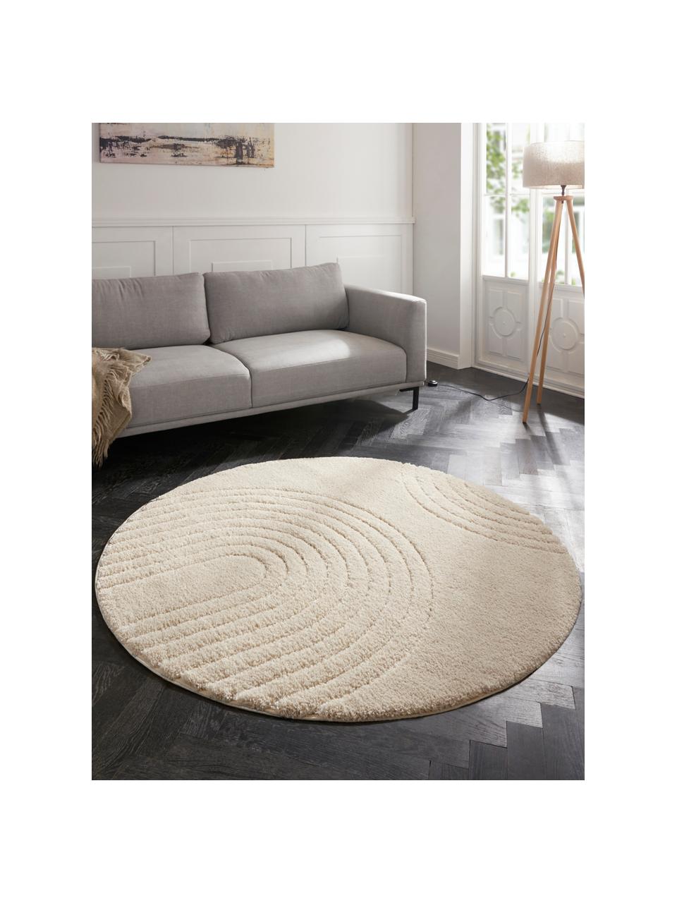 Tapis rond à poils longs texturé Norwalk, 100 % polypropylène, Blanc crème, Ø 160 (taille L)