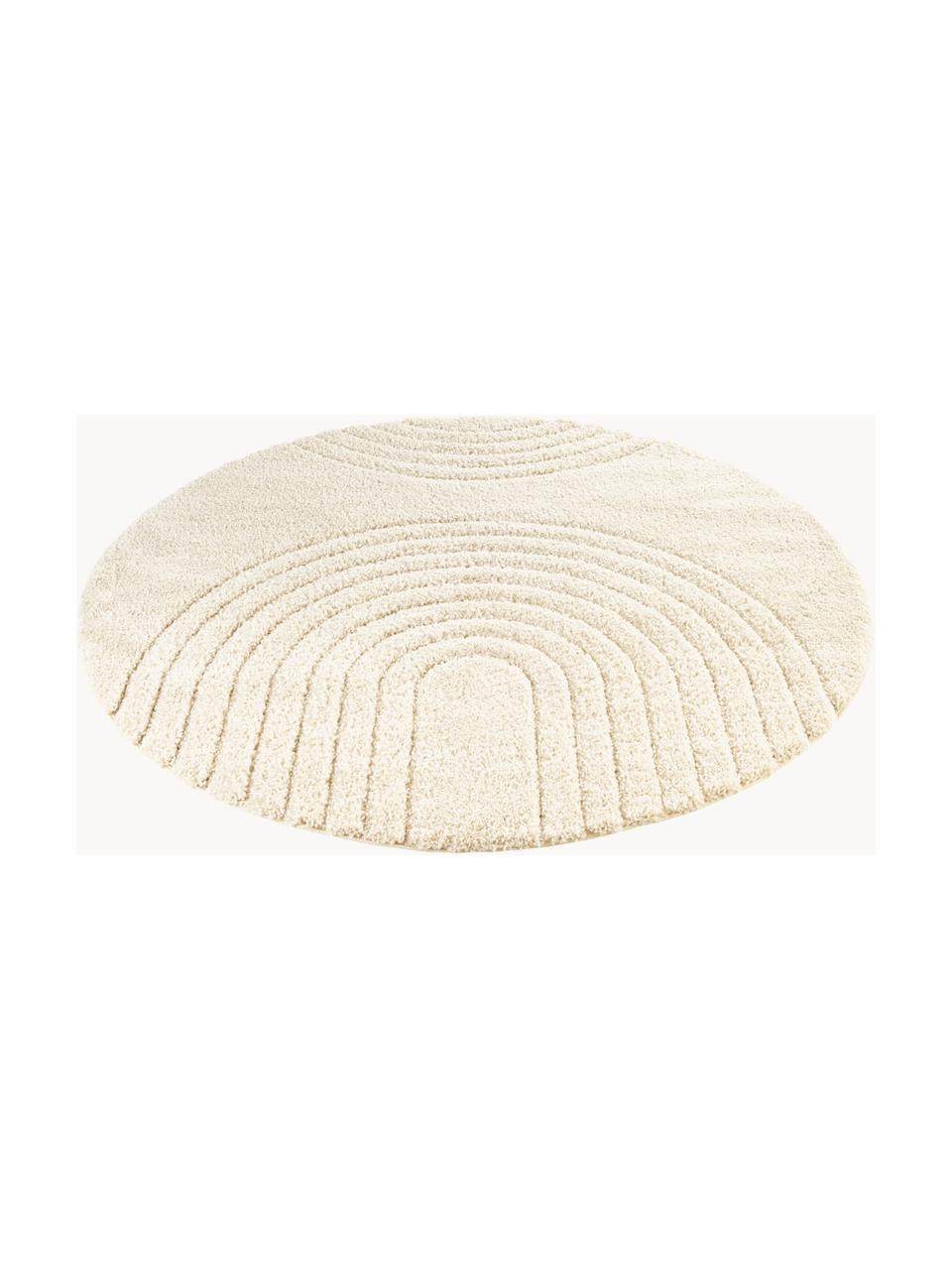 Kulatý koberec s vysokým vlasem a geometrickým vzorem Norwalk, 100 % polypropylen, Krémově bílá, Ø 160 cm (velikost L)
