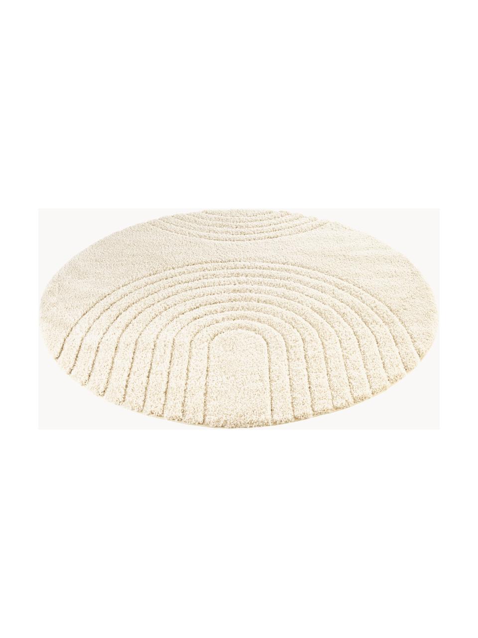 Tapis rond à poils longs texturé Norwalk, 100 % polypropylène, Blanc crème, Ø 160 (taille L)