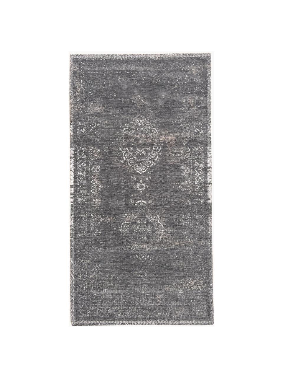 Tapis en chenille Medaillon, Fil de chenille (100 % coton), Gris foncé, larg. 80 x long. 150 cm (taille XS)