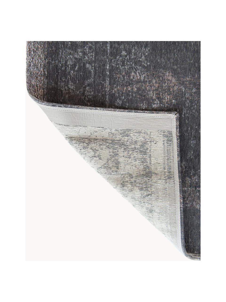 Tapis en chenille Medaillon, Fil de chenille (100 % coton), Gris foncé, larg. 80 x long. 150 cm (taille XS)